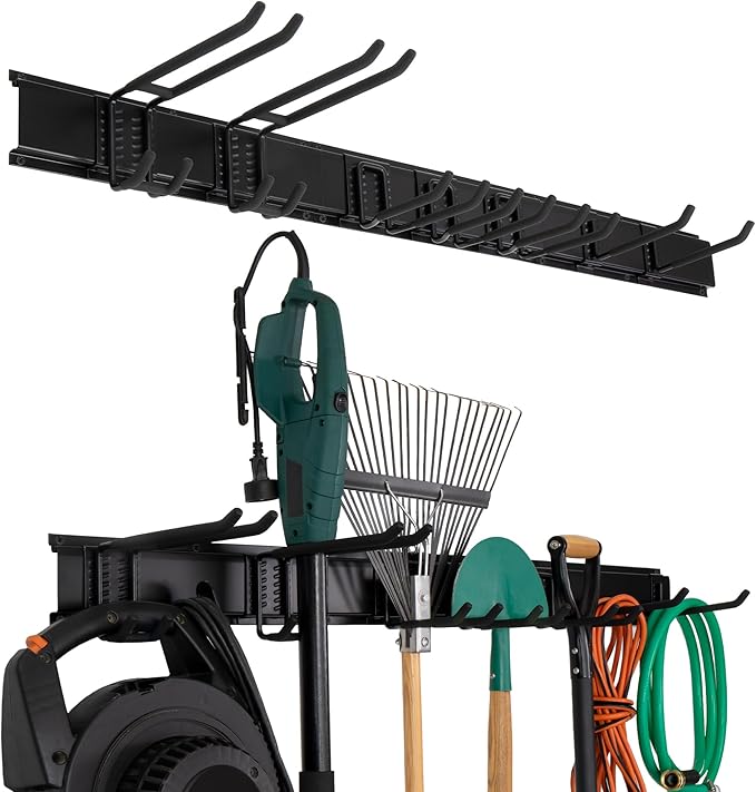 Precision Defined Garage Organizer Wall Mount (48 Inches), Heavy-Duty Tool Racks and Tool Hanger for Shovel and Rake, Garden Organizer with Hangers for Garage Organization, Metal Hanging Rack