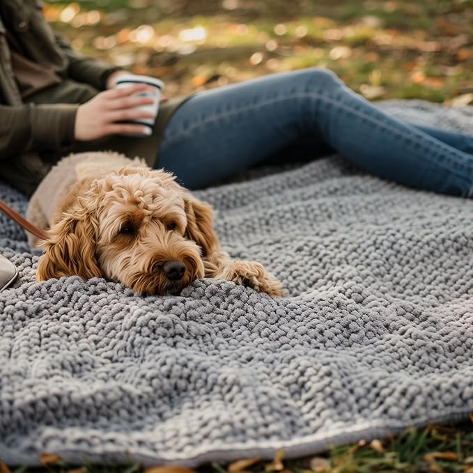 Muddy Mat® Dog Blanket - Chenille Water Absorption Blanket for Bed & Couch Cover for Dogs Washable, Anti-Slip Soft and Durable Furniture Protector for Dogs - Grey 52"x72"