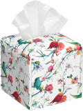 Flowers and Butterflies Tissue Box Holder Birds on Branch Tissue Box Cover Square Leather Tissue Holder Organizer Portable Decorative Facial Paper Case for Home Office Bathroom Vanity Countertop