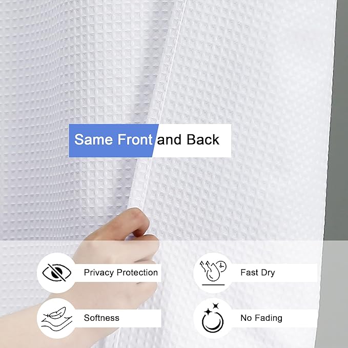 OVZME Stall Fabric Shower Curtain Set - 36x72, Waffle Weave 230GSM Heavy Duty Small White Shower Curtains for Narrow Stall Size, Machine Washable Bath Curtain with 12 Plastic Hooks, 36x72 Inch