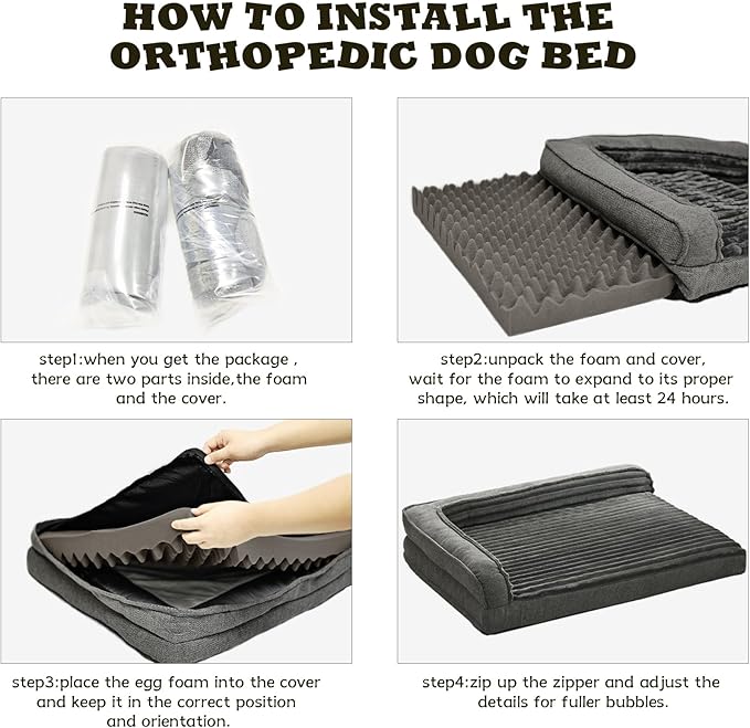 WINDRACING Orthopedic Dog Beds for Large Dogs, XLarge Waterproof Dog Bed with L Bolster Sides, Washable Big Pet Bed with Removable Cover & Non-Slip Bottom, 40 x 28 inch, Gray