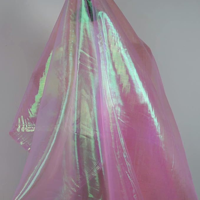 Sheer Iridescent Organza Fabric 58 Inches Wide - 10 Yards Precut - Shinny Wedding Party Decor Fairy Costume Voile Doll Clothes Sewing - Pink