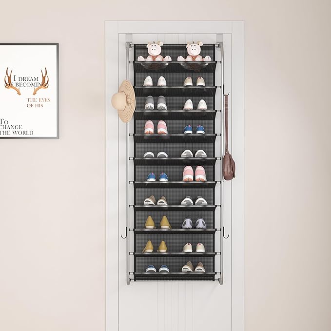 MUOU 10 Tier Shoe rack Hanging Shoe Storage the door shoe rack for Closet Pantry Over The Door Shoe Organizer Wall Floating Shelves (Gray, 10 Tier)