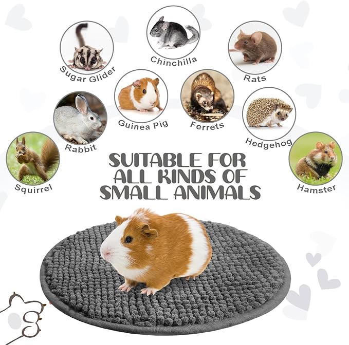 Amylove 4 Pcs Guinea Pig Cage Liner Guinea Pig Bedding Dog Door Mat for Muddy Pet Paws Washable Chenille Pee Pads Small Animal Sleeping Bed for Bunny Hamster(Diameter 12 Inch,Round,Dark Gray)