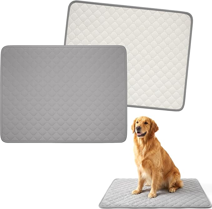 Oqqlin 2 Pcs Dog Crate Mats, Washable Dog Crate Pads with Anti-Slip Bottom 24.4 x 19.7 Inch Grey Soft Waterproof Kennel Pads for Small/Medium Dogs, Cats
