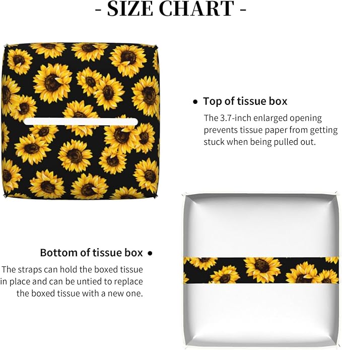 PVC Tissue Box Cover Holder,Sunflower Square Decorative Organizer,5.2"X5.2"X5.2" Tissue Case for Bathroom,Tabletop,Car,Office