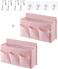 LASAMOLL 2-Pack Hanging Storage Baskets - Wall Organizer with 3 Pockets for Home/Dorm/Closet/Door, Multi-Purpose Space Saver for Office/Bathroom/Nursery - Foldable Fabric Organizer (Pink)