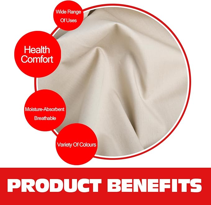 100% Beige Cotton Fabric for Sewing by 1 Yard, 59”Width Quilting Fabric Medium Weight 5.8 oz, Muslin Fabric by The Yard, Embroidery Cloth