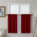Lecloud Bessie Red Kitchen Curtains 36 Inch Length 2 Pcs, Christmas Faux Linen Textured Short Curtain, Light Filtering Breathable Tiers with Rod Pocket for Cafe Bedroom Bathroom, Each 30" W x 36" L