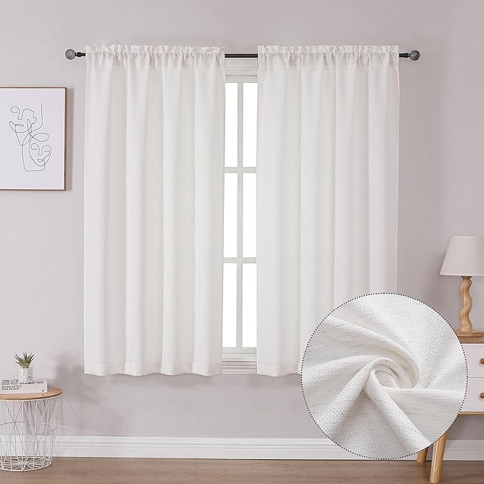 Lecloud Bessie Curtains 54 Inch Length 2 Panels, Light Filtering Faux Linen Burlap Textured Farmhouse Curtain Drapes, Rod Pocket Window Treatments for Bedroom Living Room, Each 30 W x 54 L, Natural