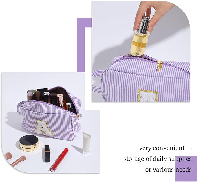 YOOLIFE Birthday Gifts for 6 7 8 9 10 11 12 13 14 15 Year Old Teen Girl - Initial Makeup Bag Letter Toiletry Pouch Cosmetic Case, Personalized Teen Girl Gifts Trendy Stuff, Purple C
