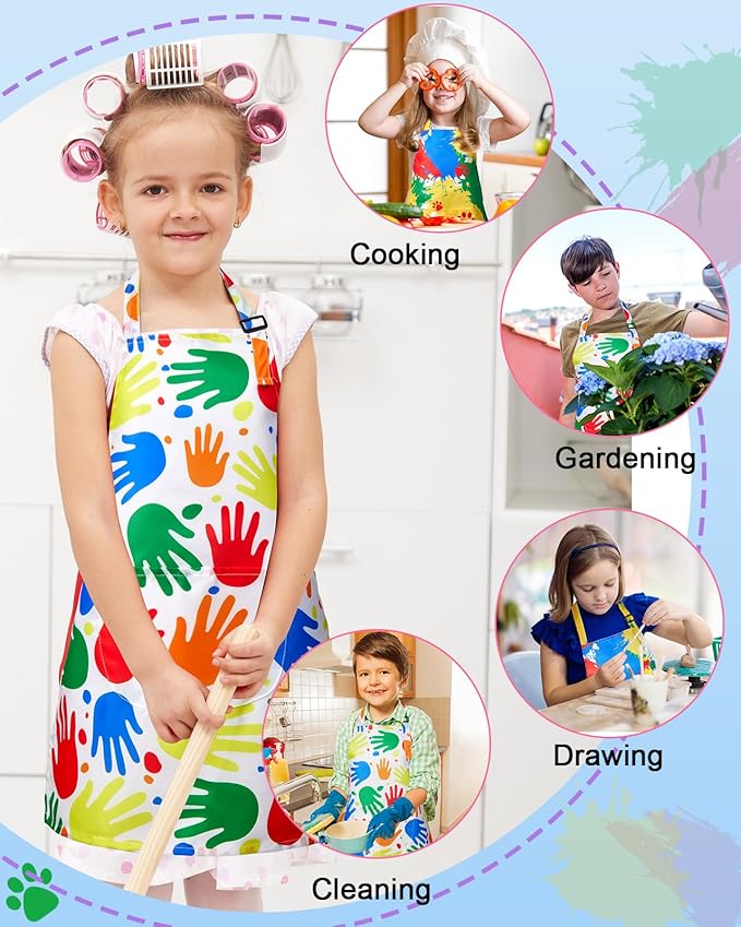 Lictin 2 Pack Kids Apron Girls Boys for Cooking, Waterproof Art Apron with Pockets for Kids Painting Cooking Baking