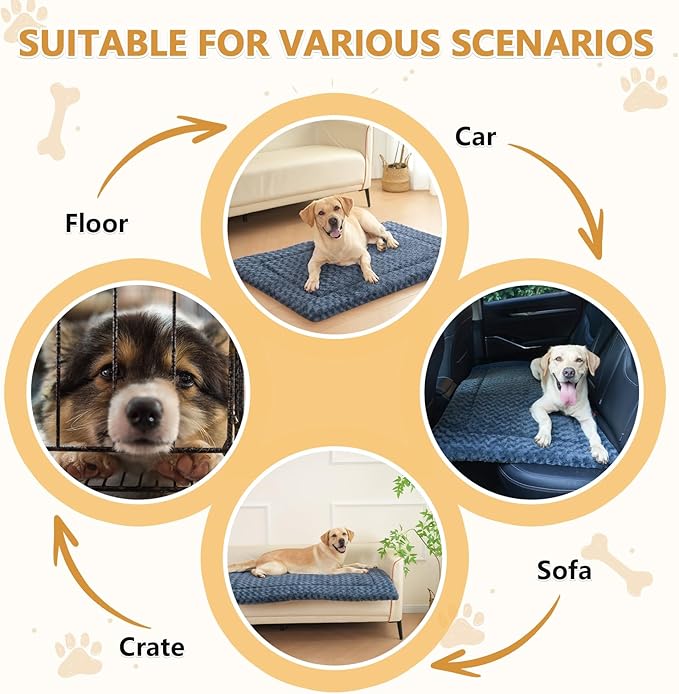 WagWonders Dog Bed Mat Washable Reversible Dog Crate Pad Soft Fluffy Pet Kennel Beds with Anti-Slip Bottom Dog Cat Sleeping Mattress for Medium Large Dogs, 35x22x1.5 Inch, Gray