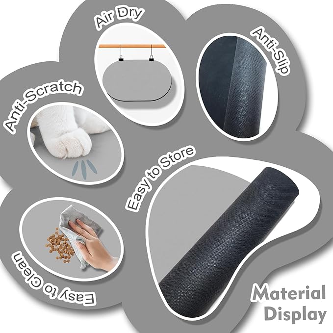 METEOROCK Dog Food Mat 20''x12'', Small Pet Feeding Mat, Non-Slip Rubber Pet Food Mat, Absorbent Cat Dog Water Bowl Mat for Messy Drinkers, Dogs Bowl Placemat for Food and Water, Light Gray