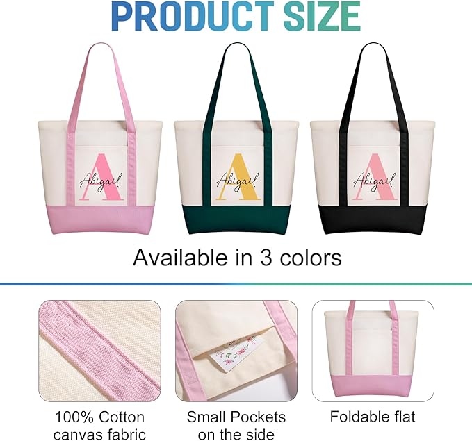 WACAR Custom Tote Bags with an External Pocket, Bulk Personalized Canvas Tote Bags, Reusable Grocery Bag for Beach, Daily Use