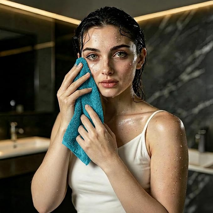 RIVERSIDE 24 Pack Washcloths Set - 100% Cotton [12x12 Inches] - 500 GSM, Soft, Quick-Dry & Highly Absorbent Face Towels - Perfect for Bathroom, Gym, Hotel, Spa & Travel - Teal