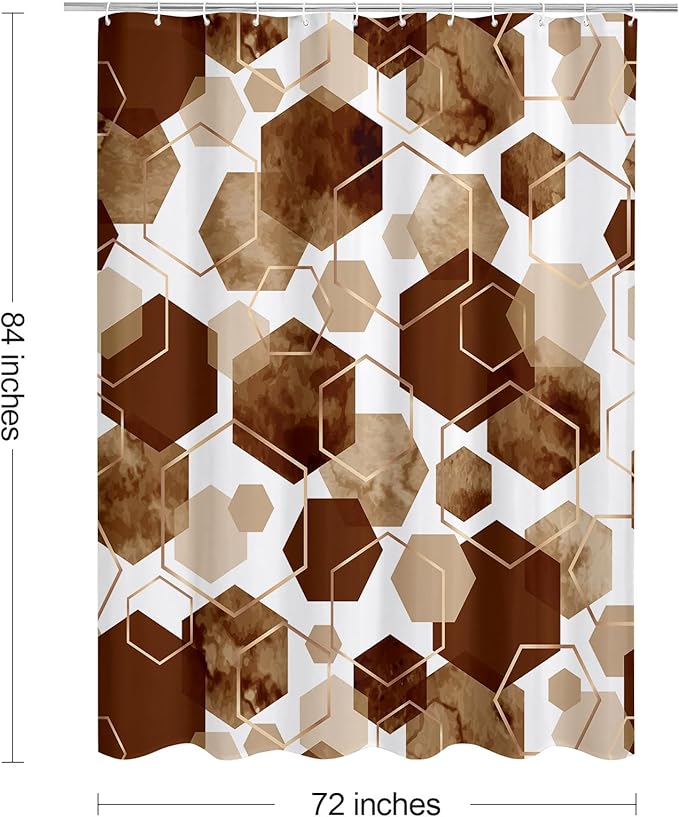 Litabel Modern Extra Long Shower Curtain for Bathroom, Brown Geometric Art Decor Waterproof Bath Curtain, Abstract Fabric Shower Curtain Sets for Home Decor, 72x84 Inch