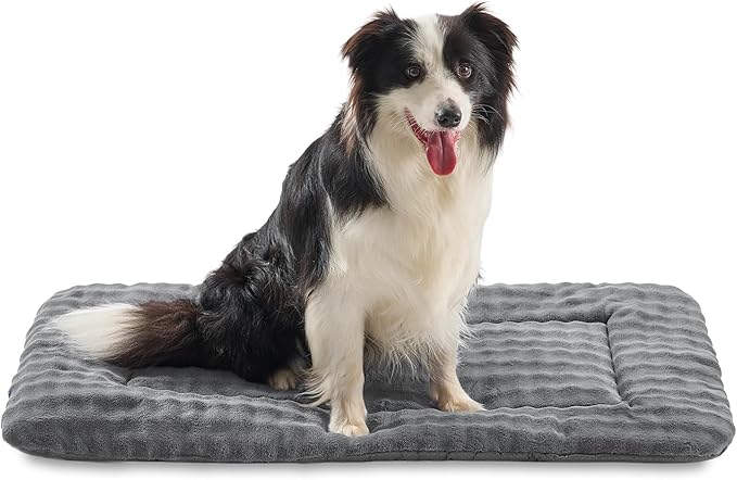 Yaning Dog Bed Mat Crate Pad for Large Dogs, Washable Soft Pet Sleeping Mat Kennel Pad with 3D Bubble Pattern, Grey, 36"x 23"