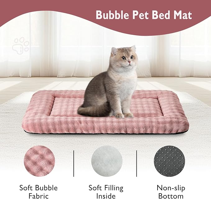 Yaning Pet Bed Mat Crate Pad for Cats Small Dogs, Washable Soft Pet Sleeping Mat Kennel Pad with 3D Bubble Pattern, Dusty Pink, 24"x 18"