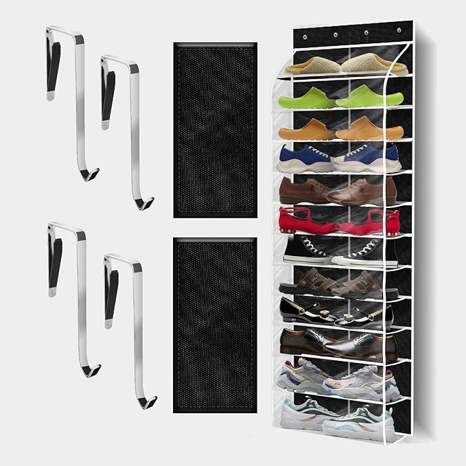 Kotkn Over The Door Shoe Organizer with 12 Large Breathable Pockets - Heavy Duty Hanging Storage for Adult, Kids & Baby Shoes - Black