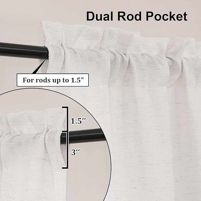 Lecloud Bessie Light Filtering Curtains 84 Inches Long 2 Panels, Faux Linen Textured Privacy Bedoom Curtains, Farmhouse Rod Pocket Window Curtain Drapes for Living Room, Each 50 W x 84 L, Natural