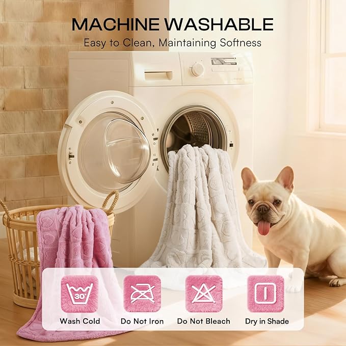 Luciphia Waterproof Dog Blanket for Small Medium Dogs Washable Couch Protector Soft Fluffy 3D Heart Jacquard Puppy Cat Blanket with Sherpa Fleece Cozy Calming Throw Blankets, Beige 57x40 inch