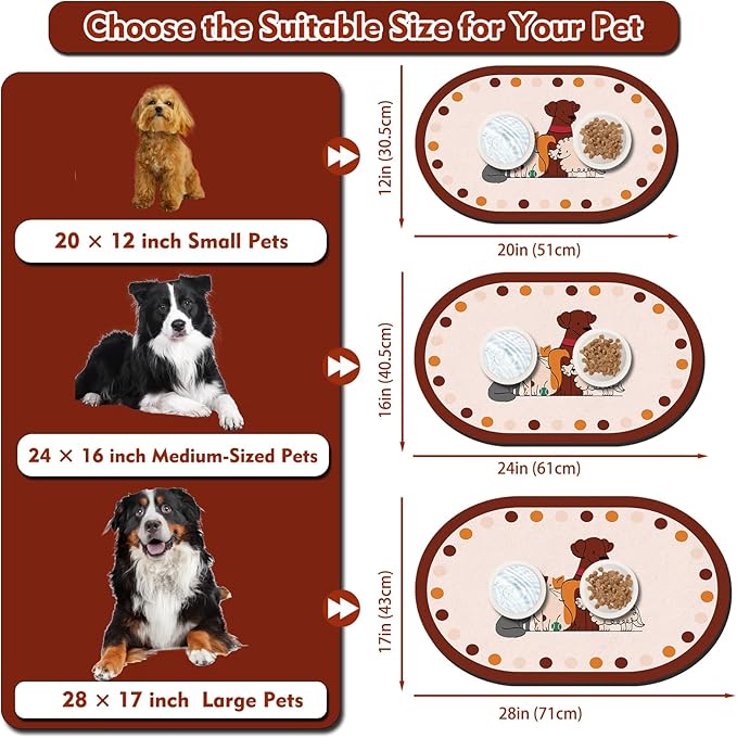 METEOROCK Dog Food Mat 20''x12'', Small Pet Feeding Mat, Non-Slip Rubber Pet Food Mat, Absorbent Cat Dog Water Bowl Mat for Messy Drinkers, Dog Bowl Placemat for Food and Water, Cat Dog