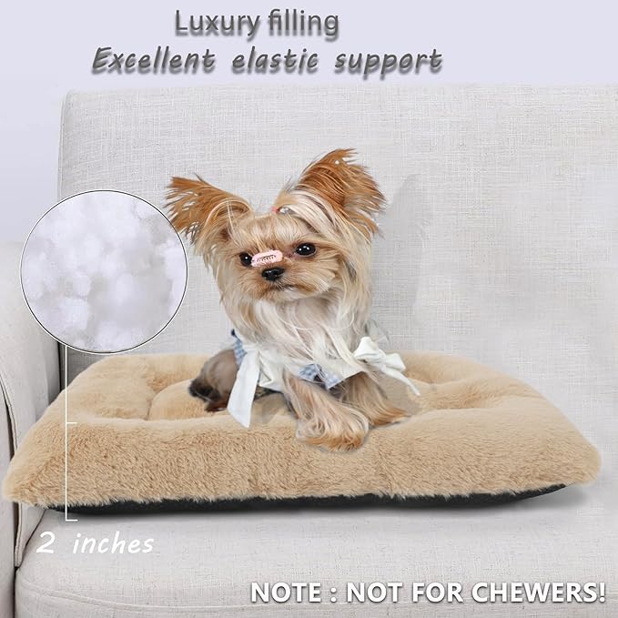 Dog Crate Bed 18 Inch Washable Dog Beds for XX-Small Dogs Deluxe Thick Soft Fluffy Comfy Kennel Pad Anti-Slip Indoor Pet Sleeping Mat for Extra Small Puppy Breeds,18" x 12",Light Brown