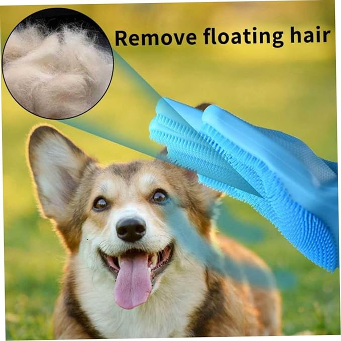 GALYNA Dog Washing Gloves, Pet Grooming Gloves with Soft Brushes, Bathing and Massaging for Dogs and Cats, Silicone Heat Resistant Cleaning Gloves with High-Density Teeth (Blue)