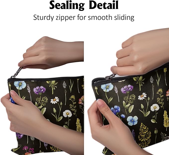 Cafl Watercolor Wildflowers Makeup Bag Travel Large Dandelion Floral Cosmetic Bag Organizer toiletry Essentials Jewelry Skincare Zipper Bag For Women -10×8 inch