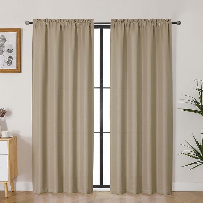 Lecloud Bessie Camel Curtains 72 Inches Long 2 Pcs, Rod Pockets Light Filtering Faux Linen Textured Living Room Curtains for Bedroom Decor, Window Drapes for Dining Room, Each Panel 40" W x 72" L