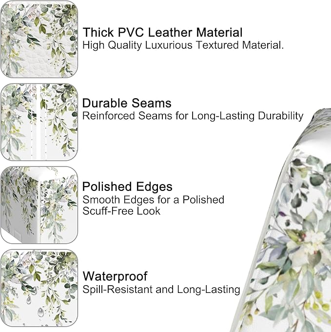 Watercolor Floral with Leaves Tissue Box Cover Square,Tissue Box Holder with Belt Bottom,Stylish Leather Napkin Holder for Vanity Countertop,Nightstands,Office Desk,5.2"×5.2"×5.2"