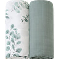 LifeTree Muslin Swaddle Blankets, 2 Pack Baby Swaddling Receiving Blanket for Boys & Girls, 70% Viscose from Bamboo & 30% Cotton, Large 47" X 47" Eucalyptus Leaves/Sage
