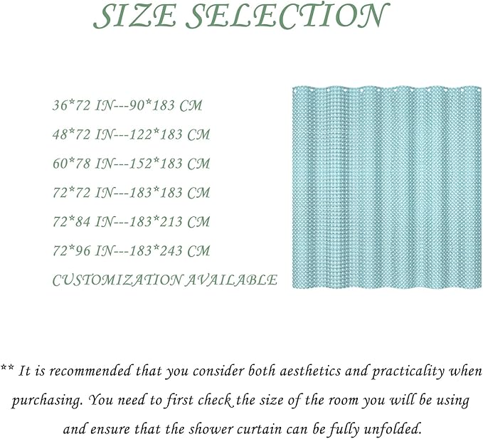 ggaimwf 72x78 Inch Solid Color Shower Curtain for Bathroom Waffle Bath Water Resistant Fabric Curtains Mint Green Modern Thick Shower Stall Curtain with Metal Hooks