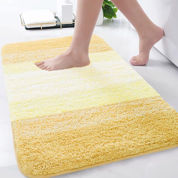 Arotive Microfiber Bathroom Rugs, Shaggy Soft and Absorbent Bath Rug, Non-Slip, Thick Plush Machine Washable Dry Bath Mats for Bathroom, Tub and Shower, 30x20, Light Yellow, Rectangular