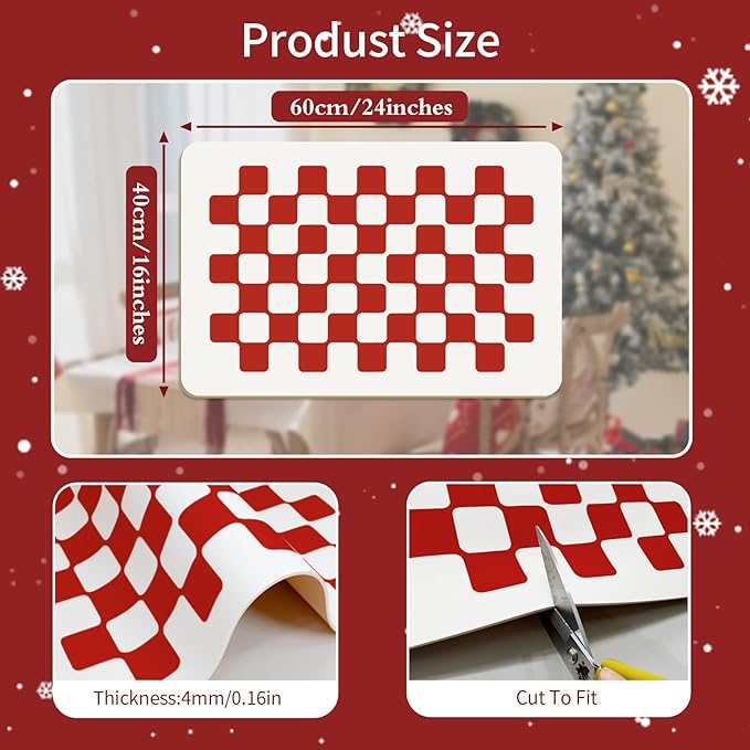 Red Dish Drying Mat Hide Stain Coffee Bar Mat Fast Dry Modern Checkered Kitchen Accessories Non Slip Mat, New Year Gift for Family Friends Home Decor,Red Checkered