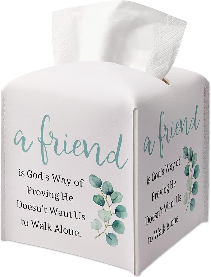 Christian Decorative Tissue Box Cover Holder, Tissue Box Cover Square with Belt Bottom, Friendship Gift Ideas for Friends, A Friend is God's Way, Bathroom Office Decor-(5.2 Inches)