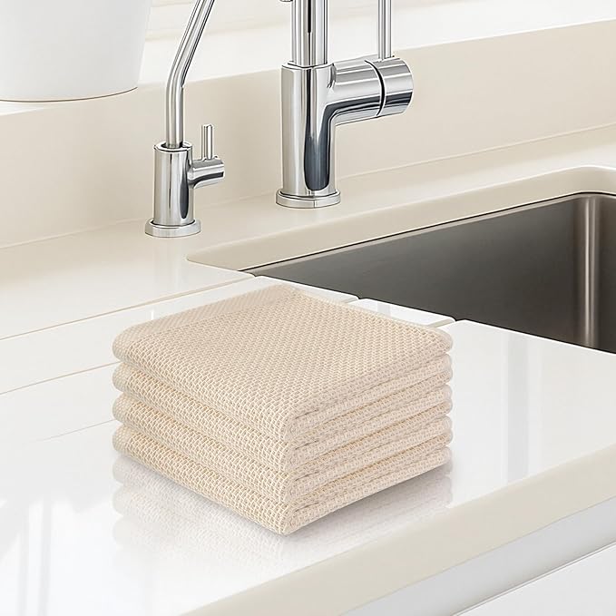 FreeNook 100% Cotton Waffle Weave Kitchen Towels, 4 Pack Dish Cloths for Washing Dishes, Ultra Soft Absorbent Dish Towels, Quick Drying Kitchen Rags, 13x28 Inches, Beige