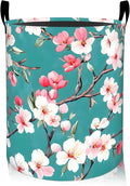 ainori Cherry Blossom Laundry Basket, Oxford Cloth Romantic Elegant Dirty Clothes Collapsible Hamper for Room Decor, Floral Botanical Print Gifts Toy Organizer 19.7*15.8 Inch for Bedroom Bathroom Dorm