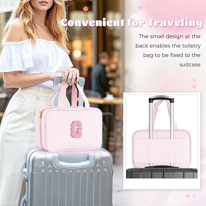 Fystdtote Personalized Toiletry Bag for Women - Monogram Cosmetic Bags Travel Makeup Pouch Brush Holder Birthday Gifts for Women Her Wedding Bridesmaid Friend Sister Teacher Wife - Pink G