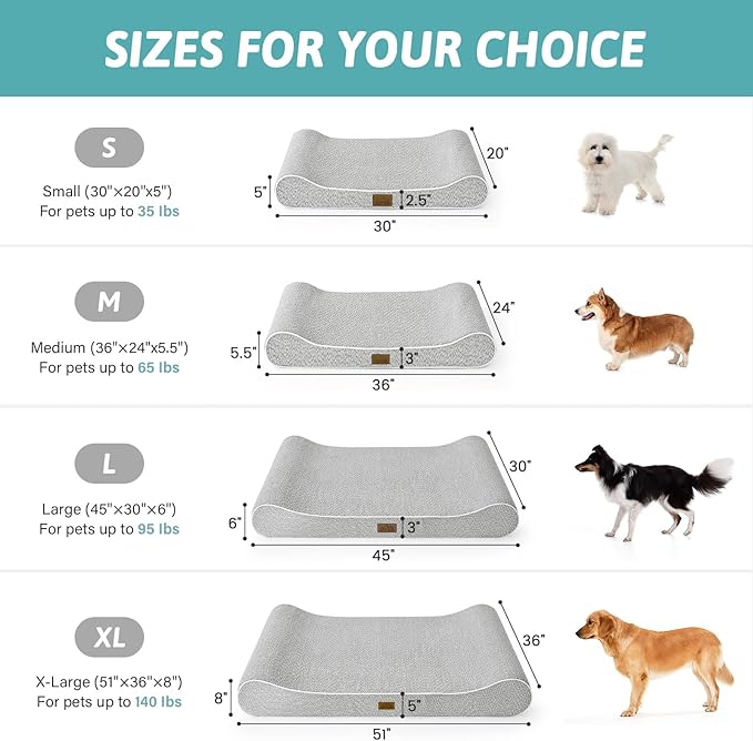 COZY KISS Orthopedic Dog Bed for Extra Large Dogs up to 140 lbs - Removable Washable Cover with Waterproof Lining, Cotton-Polyester Blend Boat-Shaped Lounger Mattress, XL(51x36x8in), Light Gray
