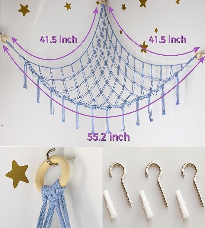 mirolam Stuffed Animal Storage Hammock Large Toy Hammock Net for Stuffed Animals Corner - Blue Plush Stitch Stuff Huggy Wuggy Toy Storage Room Decor