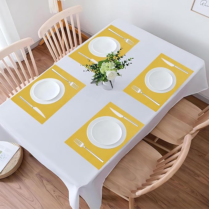Placemats Set of 6 Linen Type Fabric Cloth Placemats, 19 x 13 Inch Double Layered Thick Wrinkle Free Heat Resistant Table Place, for Dining, Kitchen, Party (Yellow, 48 * 33cm)