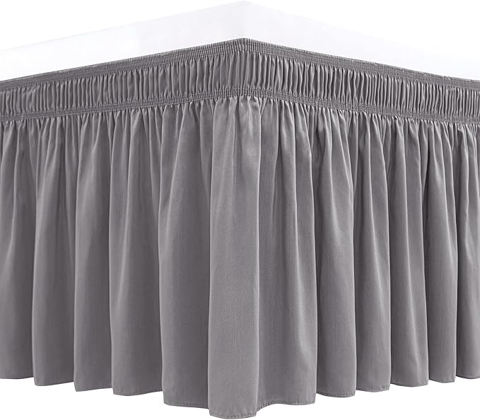 Biscaynebay Wrap Around Bed Skirts for King & Cal King Beds 19" Long Drop, Silver Grey Adjustable Elastic Dust Ruffles Easy Fit Wrinkle & Fade Resistant Silky Luxurious Fabric Solid Machine Washable