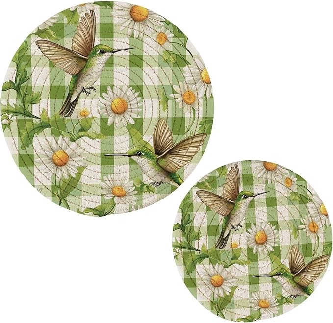 Sage Green Dandelions Trivets for Hot Dishes Pots and Pans Potholders Woven Trivet Cotton Round Large Pot Holder Decor Heat Resistant Hot Pads Mat for Table Counter Cooking Potholder Set of 2 (