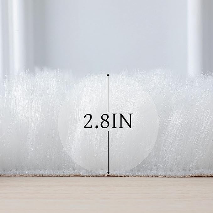 Faux Fur Rug Sheepskin Shag Fluffy Fuzzy White 3x4 ft Rugs for Bedroom Bedside Bed Floor Living Room Plush Rectangle High-Density Cushion Carpet Super Sofa Cover