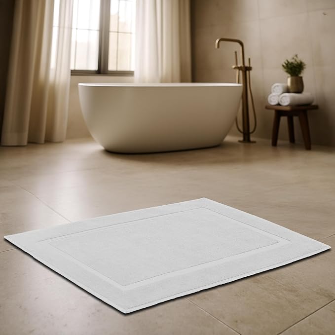 RIVERSIDE Bath Mat Set of 2 - White Bath Mats 21x34 Inches, Not a Bathroom Rug, 100% Ring Spun Cotton, Super Soft & Highly Absorbent Bathroom Floor Mats