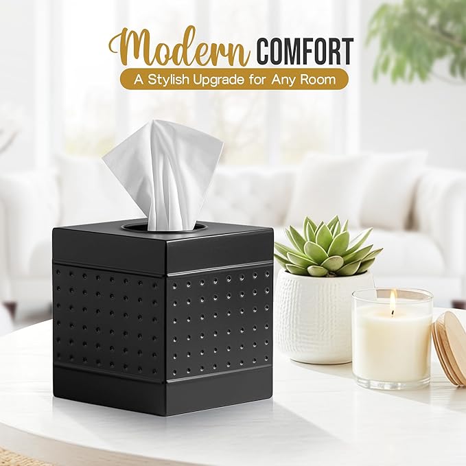 Handmade Metal Tissue Box Cover - 5x5x5.25 Inch - Square Matte Black Tissue Holder – Modern Tissue Cover Box Adds Sleek Style to Bathroom, Bedroom & Office Décor