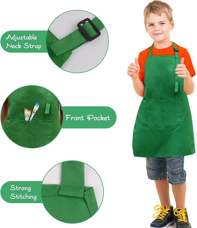 SINLAND Kids Apron with Pocket 2 Pack Children Chef Apron for Cooking Baking Painting