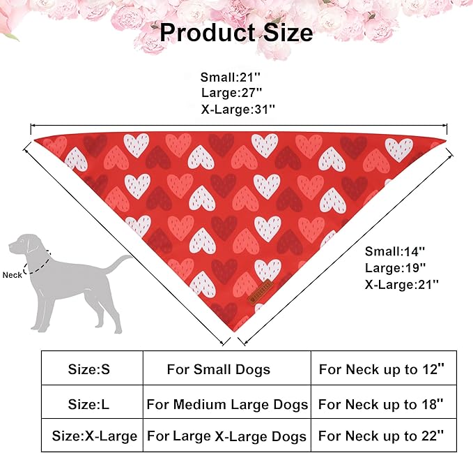 ADOGGYGO Valentine Dog Bandana, Red Blue Heart Love Pet Scarf, Adjustable Fit Pet Valentine Bandanas for Small Dogs (Small)